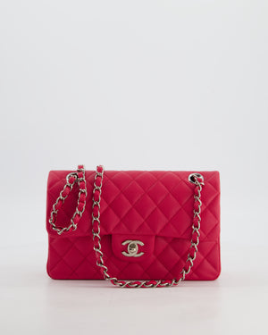 Chanel Fuchsia Pink Small Classic Double Flap Bag Caviar Leather with Silver Hardware