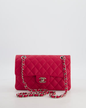 Chanel Fuchsia Pink Small Classic Double Flap Bag Caviar Leather with Silver Hardware