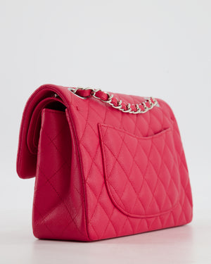 Chanel Fuchsia Pink Small Classic Double Flap Bag Caviar Leather with Silver Hardware