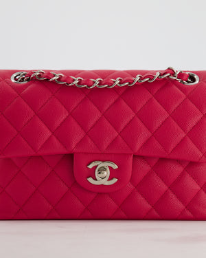 Chanel Fuchsia Pink Small Classic Double Flap Bag Caviar Leather with Silver Hardware