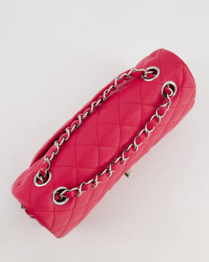 Chanel Fuchsia Pink Small Classic Double Flap Bag Caviar Leather with Silver Hardware