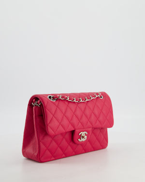 Chanel Fuchsia Pink Small Classic Double Flap Bag Caviar Leather with Silver Hardware