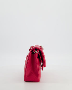 Chanel Fuchsia Pink Small Classic Double Flap Bag Caviar Leather with Silver Hardware