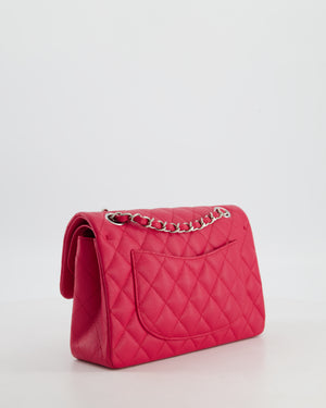 Chanel Fuchsia Pink Small Classic Double Flap Bag Caviar Leather with Silver Hardware