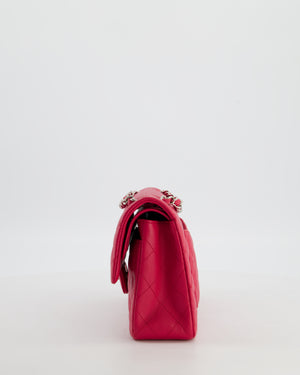 Chanel Fuchsia Pink Small Classic Double Flap Bag Caviar Leather with Silver Hardware
