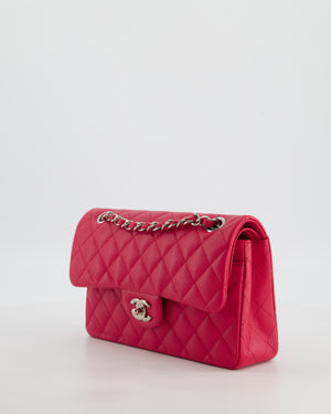 Chanel Fuchsia Pink Small Classic Double Flap Bag Caviar Leather with Silver Hardware
