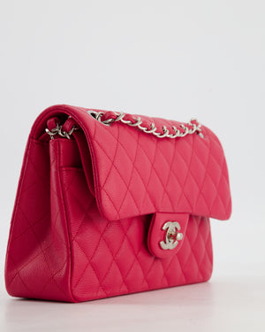 Chanel Fuchsia Pink Small Classic Double Flap Bag Caviar Leather with Silver Hardware