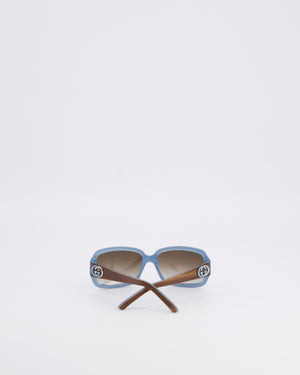 Gucci Brown Square GG3159/S Sunglasses with Blue Interior Detailing and Silver and Blue Interlocking G Logo