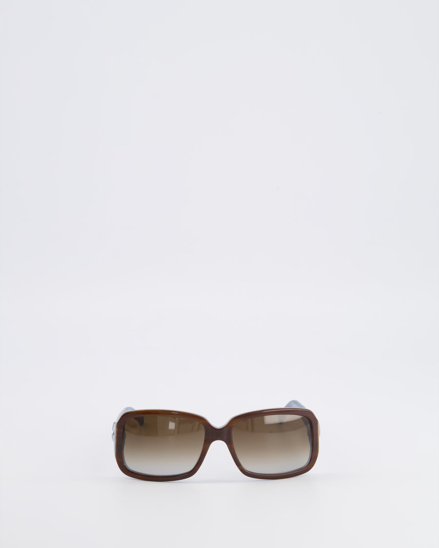 Gucci Brown Square GG3159/S Sunglasses with Blue Interior Detailing and Silver and Blue Interlocking G Logo