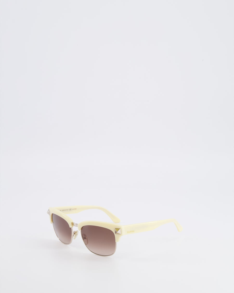Valentino Ivory V118S Rockstud Clubmaster Sunglasses with Silver Stud Detail