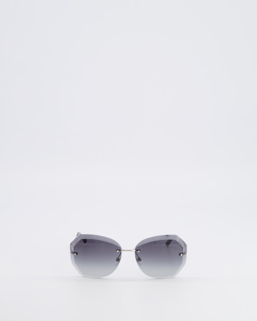 Chanel Grey Rimless Sunglasses with Geometric Gradient Lenses