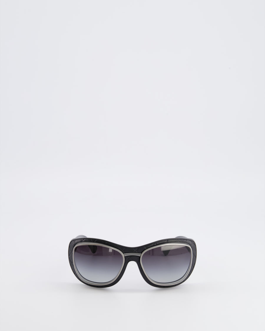 Chanel Black Quilted Lambskin Sunglasses with Brushed Silver Gunmetal Frames and CC Logo Detail