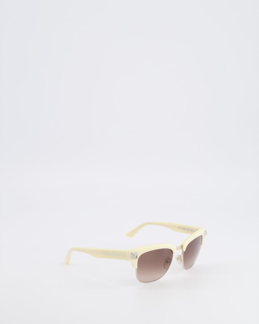 Valentino Ivory V118S Rockstud Clubmaster Sunglasses with Silver Stud Detail