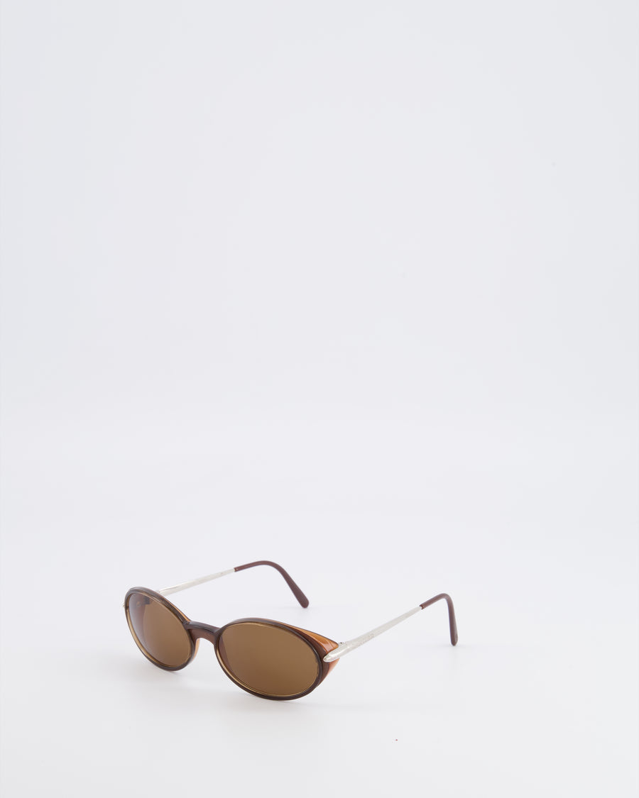 Cartier Brown Oval Aspen Sunglasses with Silver Arms and Engraved Logo Detail