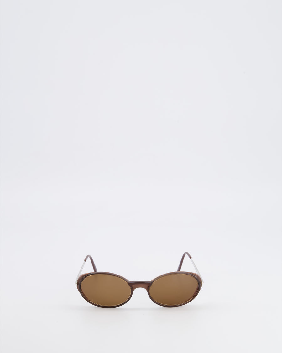 Cartier Brown Oval Aspen Sunglasses with Silver Arms and Engraved Logo Detail