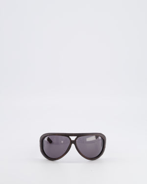 Christian Dior Wood Brown Leather Sunglasses with Silver Logo Detail