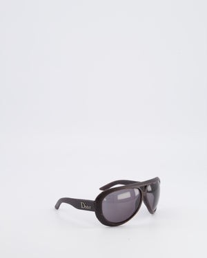 Christian Dior Wood Brown Leather Sunglasses with Silver Logo Detail