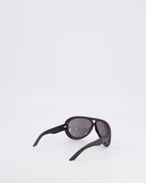Christian Dior Wood Brown Leather Sunglasses with Silver Logo Detail