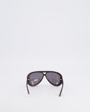 Christian Dior Wood Brown Leather Sunglasses with Silver Logo Detail