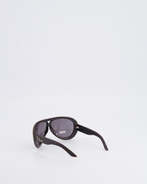 Christian Dior Wood Brown Leather Sunglasses with Silver Logo Detail