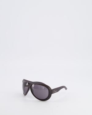 Christian Dior Wood Brown Leather Sunglasses with Silver Logo Detail