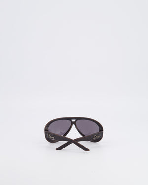 Christian Dior Wood Brown Leather Sunglasses with Silver Logo Detail