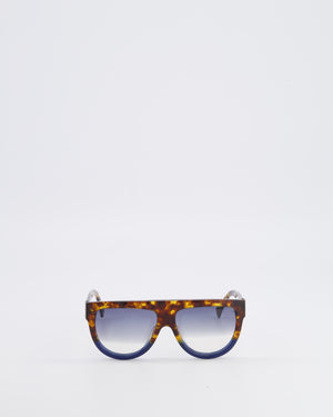 Celine Tortoiseshell and Navy Oversized Shadow Sunglasses with Navy Gradient Lenses