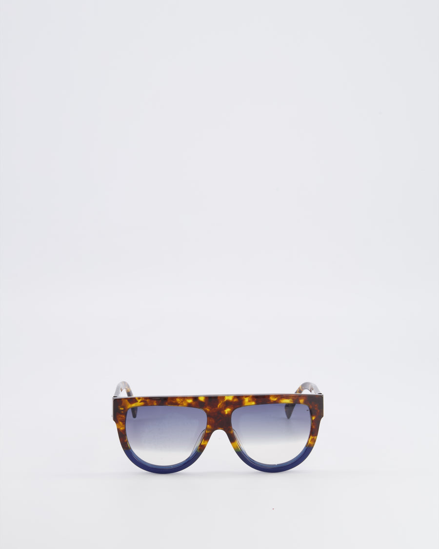 Celine Tortoiseshell and Navy Oversized Shadow Sunglasses with Navy Gradient Lenses