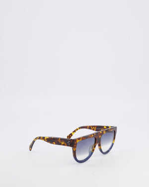 Celine Tortoiseshell and Navy Oversized Shadow Sunglasses with Navy Gradient Lenses