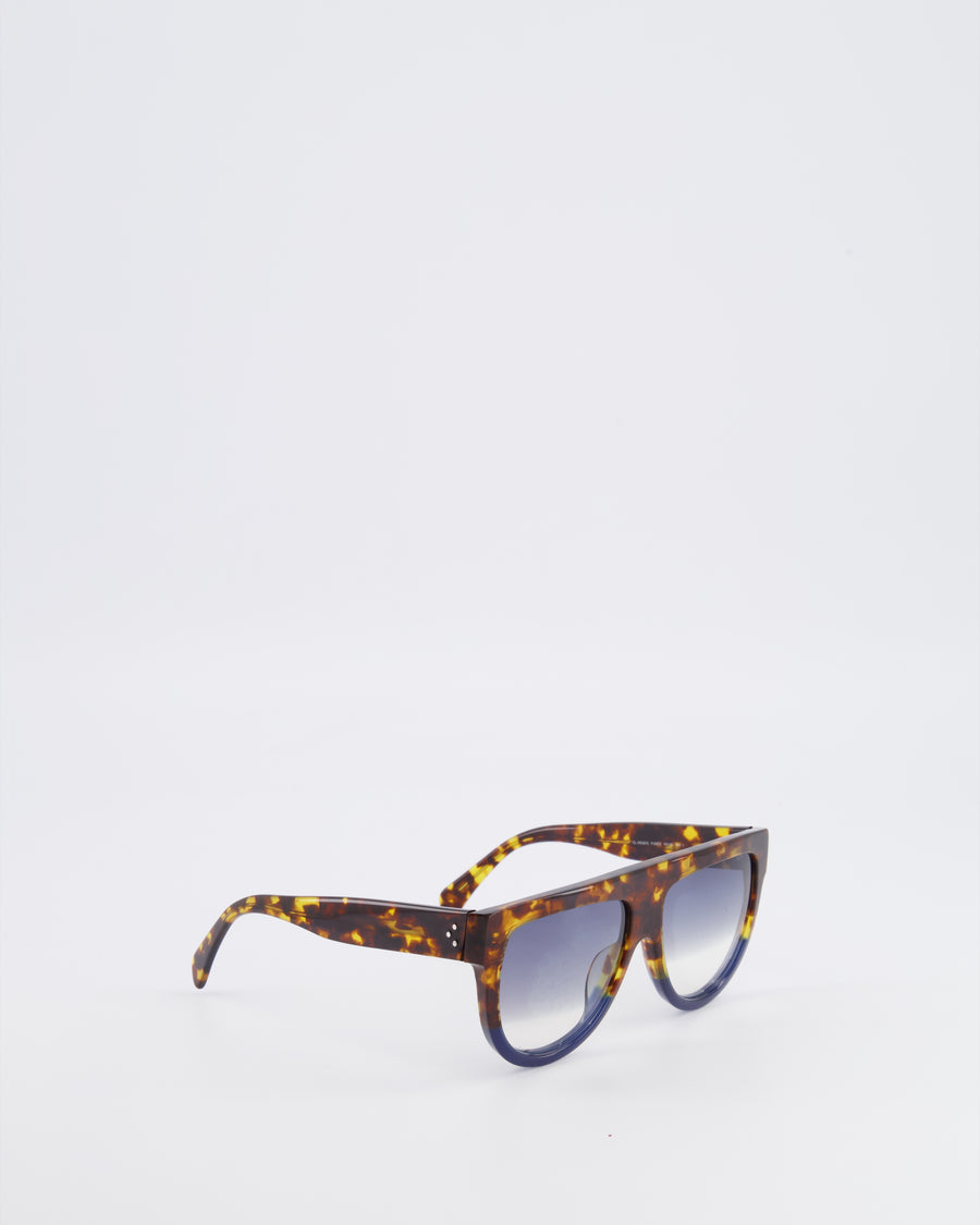 Celine Tortoiseshell and Navy Oversized Shadow Sunglasses with Navy Gradient Lenses