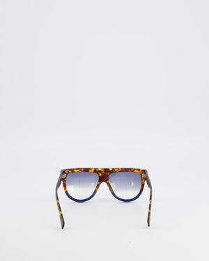 Celine Tortoiseshell and Navy Oversized Shadow Sunglasses with Navy Gradient Lenses