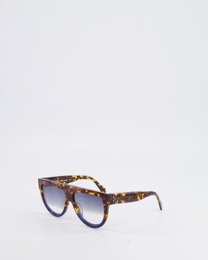 Celine Tortoiseshell and Navy Oversized Shadow Sunglasses with Navy Gradient Lenses