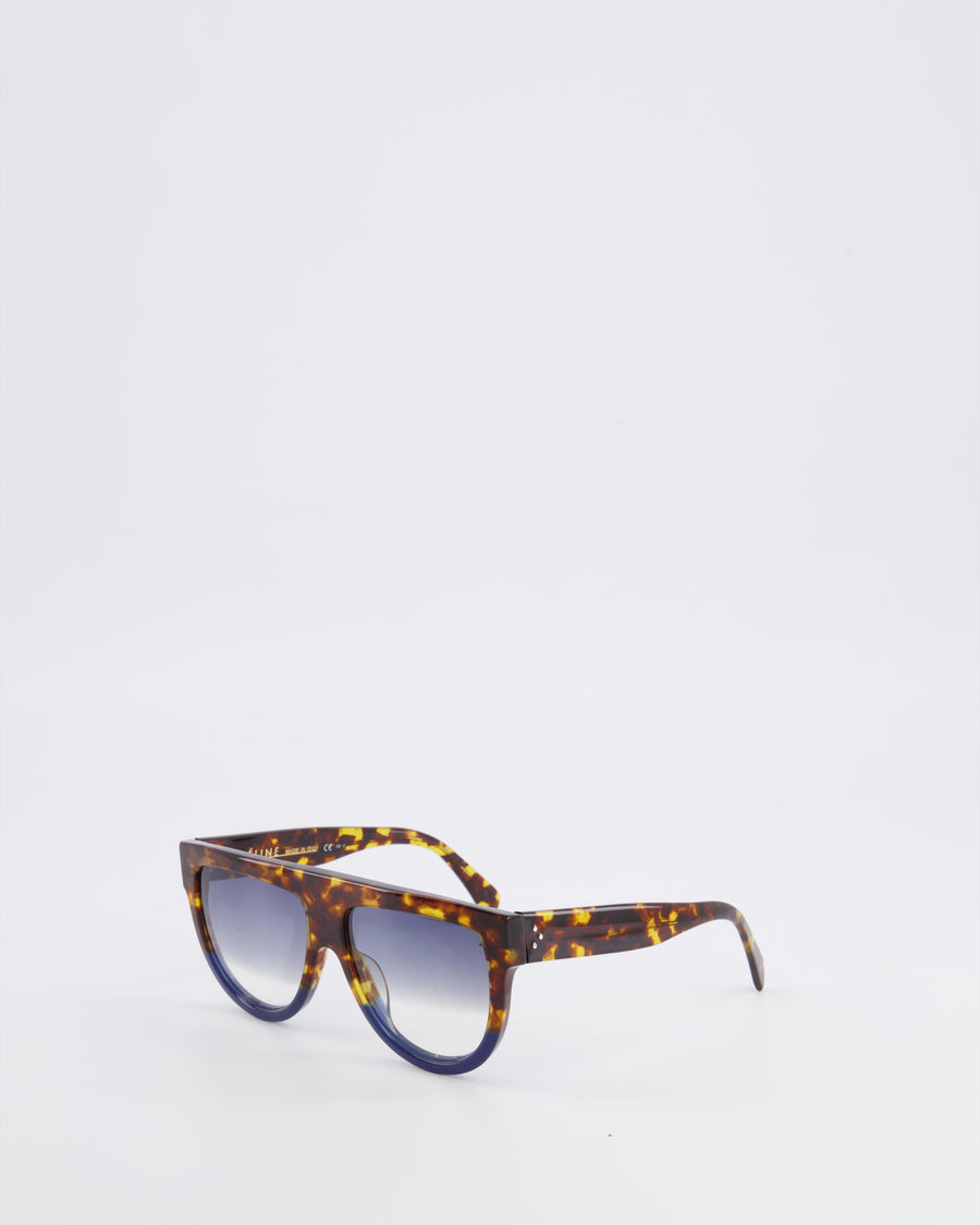 Celine Tortoiseshell and Navy Oversized Shadow Sunglasses with Navy Gradient Lenses