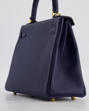Hermès Kelly 25 Retourne Bag in Bleu Navy Togo Leather Bleu with Gold Hardware