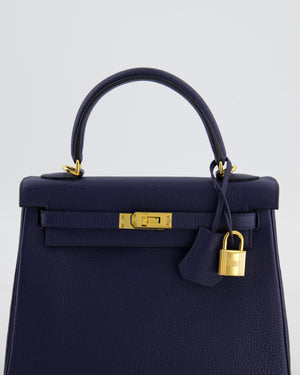 Hermès Kelly 25 Retourne Bag in Bleu Navy Togo Leather Bleu with Gold Hardware