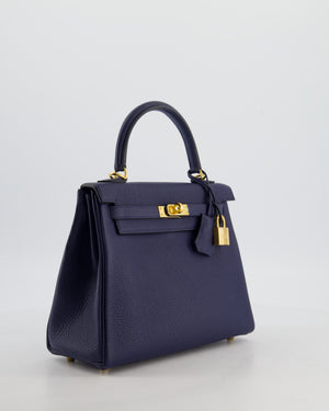 Hermès Kelly 25 Retourne Bag in Bleu Navy Togo Leather Bleu with Gold Hardware