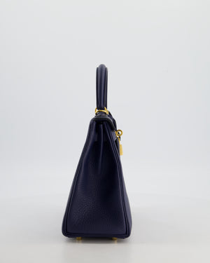 Hermès Kelly 25 Retourne Bag in Bleu Navy Togo Leather Bleu with Gold Hardware