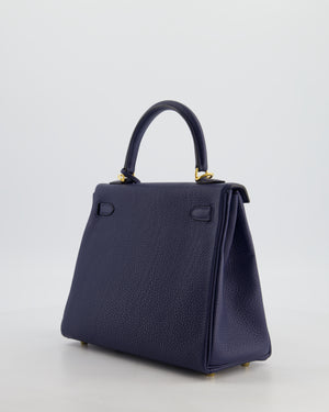 Hermès Kelly 25 Retourne Bag in Bleu Navy Togo Leather Bleu with Gold Hardware