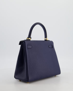 Hermès Kelly 25 Retourne Bag in Bleu Navy Togo Leather Bleu with Gold Hardware