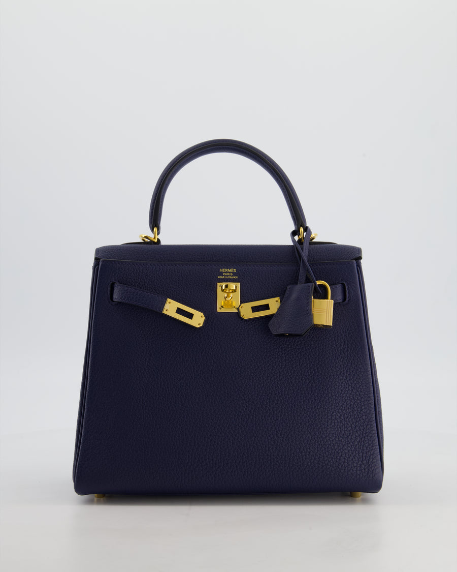 Hermès Kelly 25 Retourne Bag in Bleu Navy Togo Leather Bleu with Gold Hardware