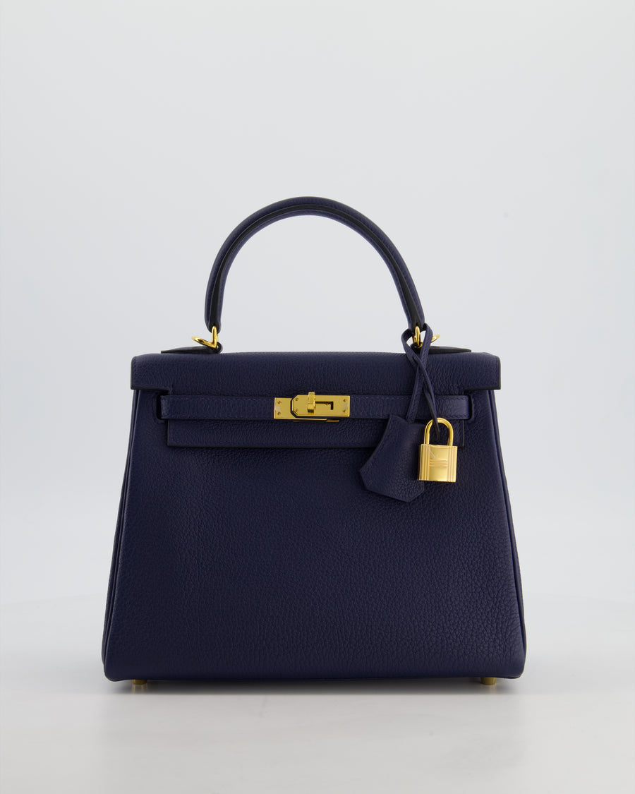 Hermès Kelly 25 Retourne Bag in Bleu Navy Togo Leather Bleu with Gold Hardware
