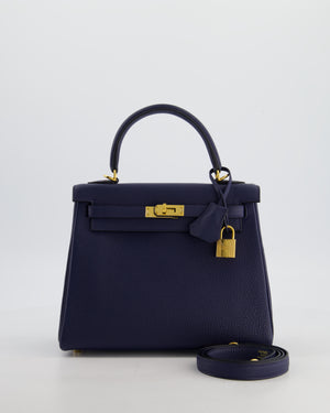 Hermès Kelly 25 Retourne Bag in Bleu Navy Togo Leather Bleu with Gold Hardware