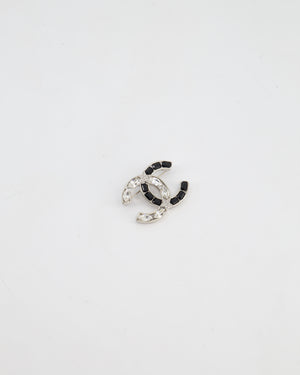 Chanel Silver, Black and Crystal CC Logo with Star Detail Brooch