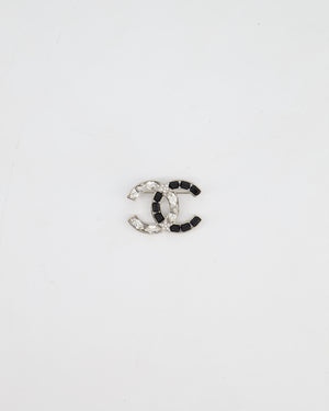 Chanel Silver, Black and Crystal CC Logo with Star Detail Brooch