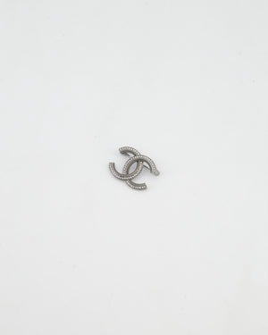 Chanel Gunmetal Silver CC Logo Brooch with Crystal Detail