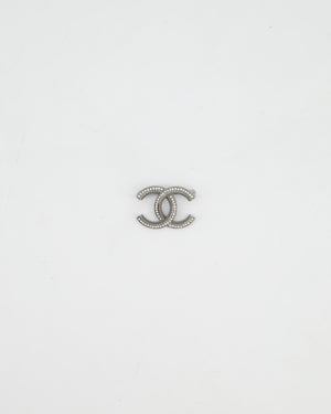 Chanel Gunmetal Silver CC Logo Brooch with Crystal Detail