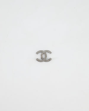 Chanel Gunmetal Silver CC Logo Brooch with Crystal Detail
