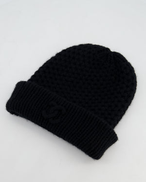 Chanel Black Cashmere Beanie Hat with CC Logo OS