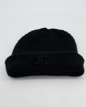 Chanel Black Cashmere Beanie Hat with CC Logo OS