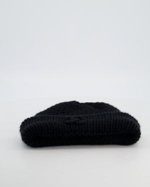 Chanel Black Cashmere Beanie Hat with CC Logo OS